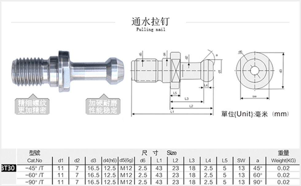 bt30通水拉钉规格尺寸图