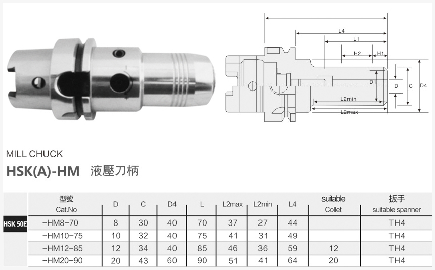 hsk50E液压刀柄规格尺寸图