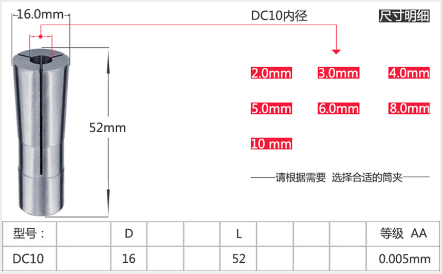 后拉筒夹dc10参数表